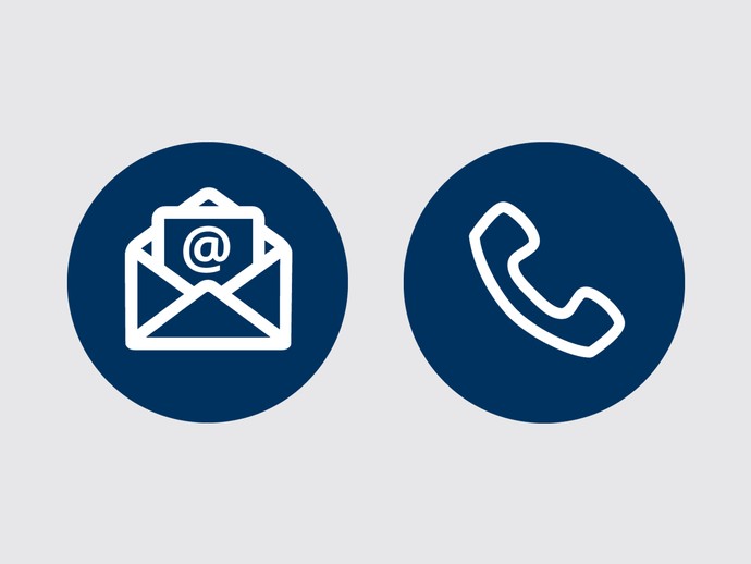 Piktogramme E-Mail und Telefon (vergrößerte Bildansicht wird geöffnet)