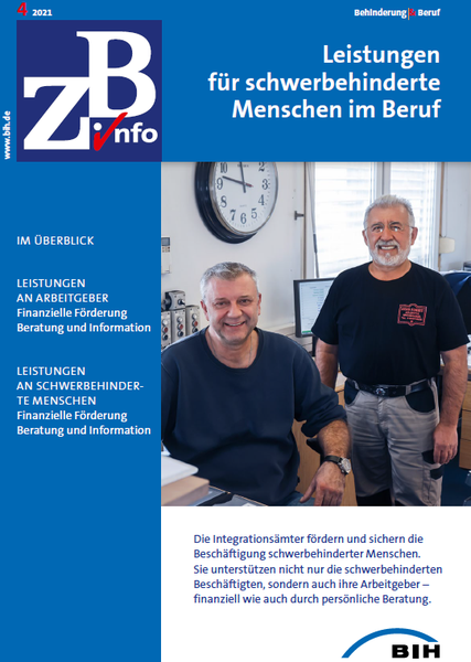 Titelblatt der Broschüre "ZB info - Leistungen zur Teilhabe am Arbeitsleben für Menschen mit Behinderung"