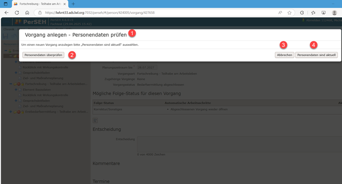 Der Screenshot zeigt die Personendatenprüfung in PerSEH.