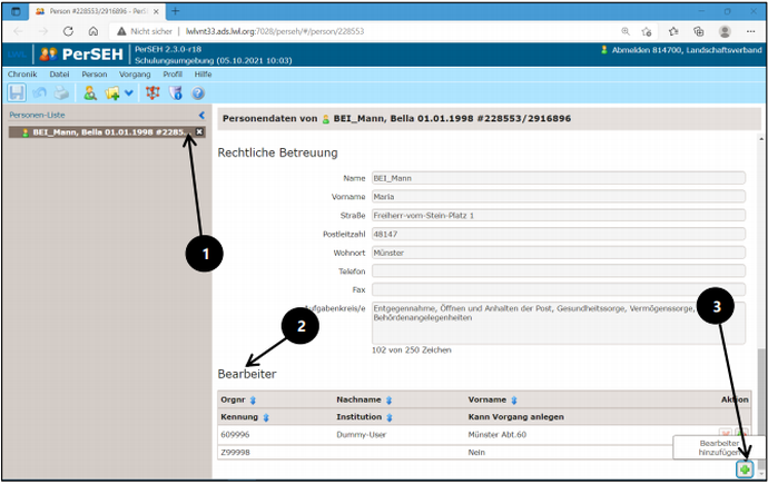 Screenshot der Personenebene in PerSEH