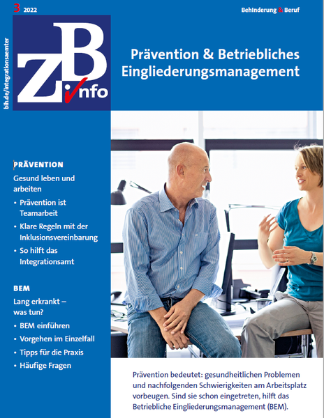 Titelblatt der Broschüre "ZB Info Betriebliches Eingliederungsmanagement (BEM)"