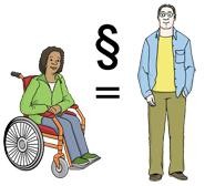 eine Frau im Rollstuhl und einen Mann ohne Behinderung