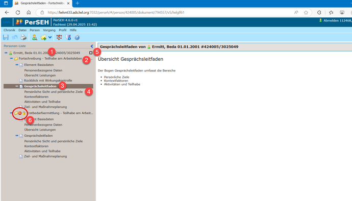 Der Screenshot die Struktur des Modulmenüs in PerSEH.