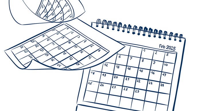 Illustration eines Abreisskalenders, von dem zwei Seiten wegfliegen.